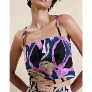 Banana Republic Printed Cross-Front Cropped Cotton Poplin Tank Top Size 4